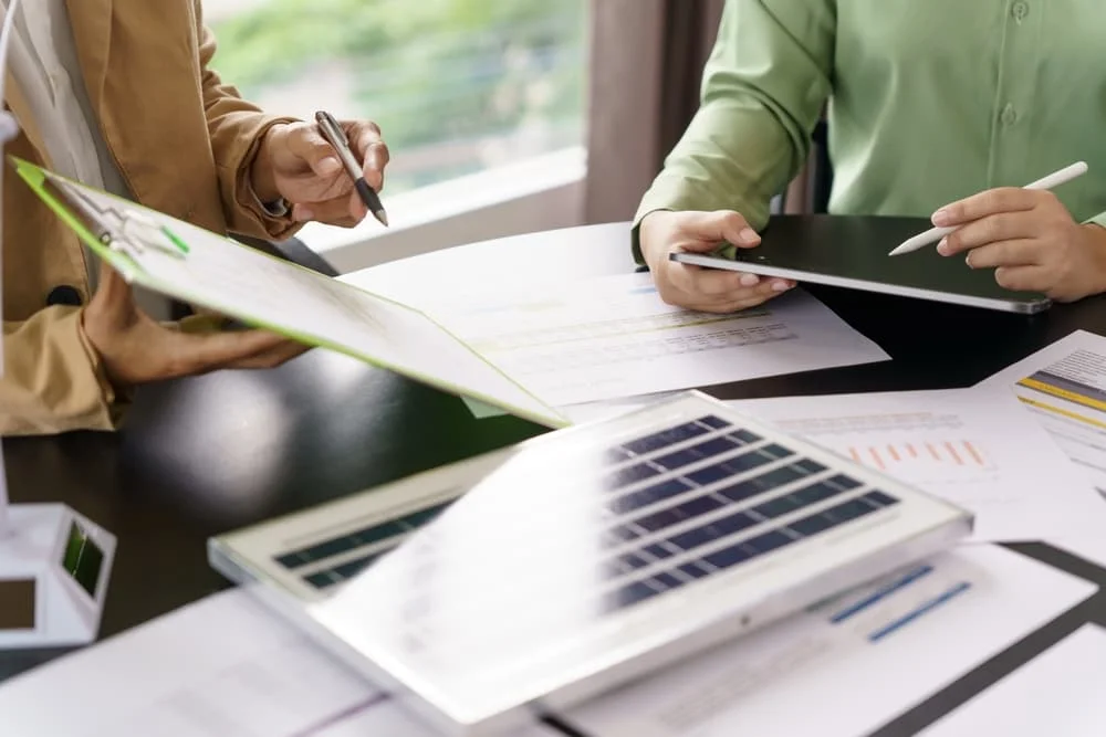 Solar Financing Fraud Lawyers discussing case in office