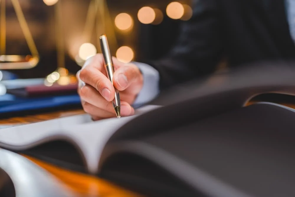 Lawyer working on case file